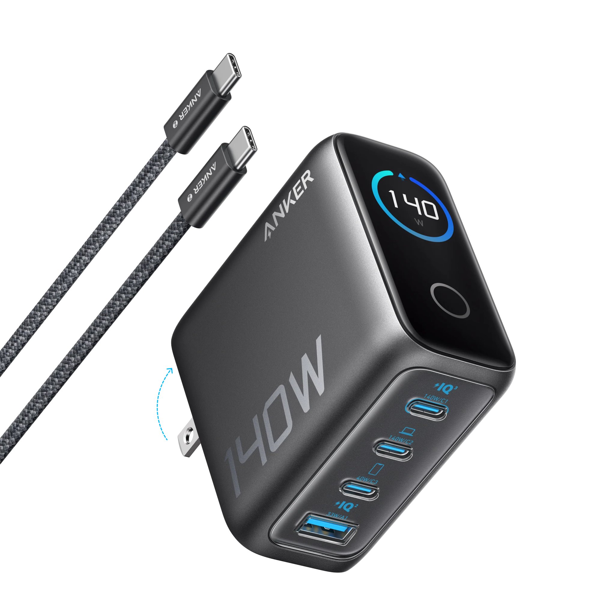 ae372ab0ee9958a7545ba9c1fd1ccb8f Anker Charger (140W, 4-Port, PD 3.1) with USB-C Cable - Image 1